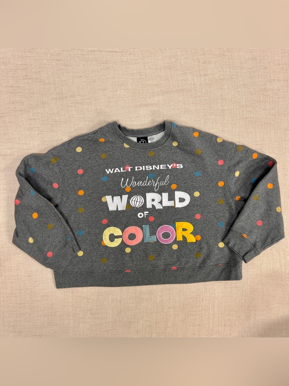 Disney 100 Wonderful World of Color Cropped Sweatshirt 1X Gray Polka Dot